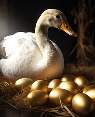 A goose laying golden eggs, symbolizing the steady returns from value investing. 