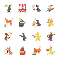 Cute Bundle of Pet Animals Flat Illustrations

