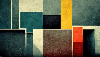 Abstract Bauhaus style background. Trendy aesthetic Bauhaus architecture design. Digital art. Generative AI.
