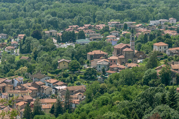 Fototapeta na wymiar Panoramic aerial view of Cuasso al Piano , Varese, Italy