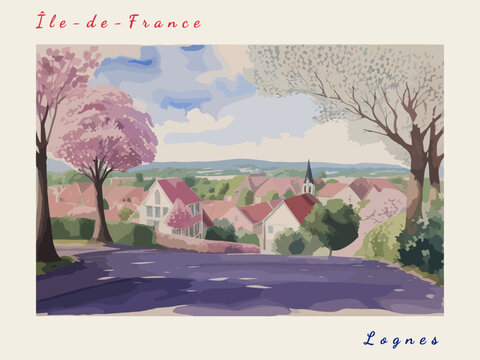 Lognes: Postcard design with a scene in France and the city name Lognes