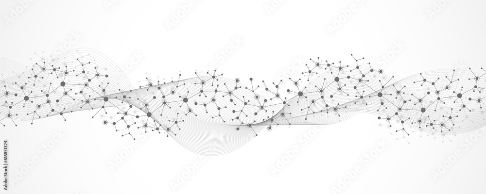 Poster molecular abstract structure background. scientific illustration with molecule dna. medical, science