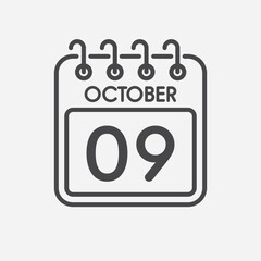 Icon page calendar day - 9 October