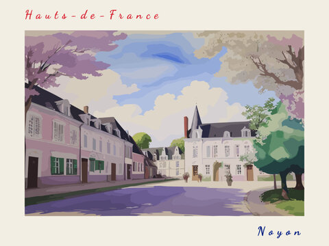 Noyon: Postcard design with a scene in France and the city name Noyon