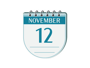 12 november round retro calendar page vector. 3d one day calendar, date appointment, business planner, event reminder illustration. Abstract three dimensional daily date old calendar.
