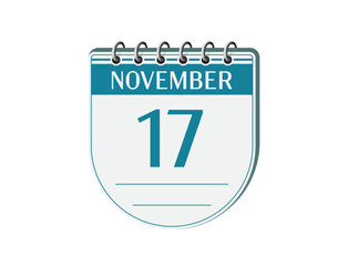 17 november round retro calendar page vector. 3d one day calendar, date appointment, business planner, event reminder illustration. Abstract three dimensional daily date old calendar.
