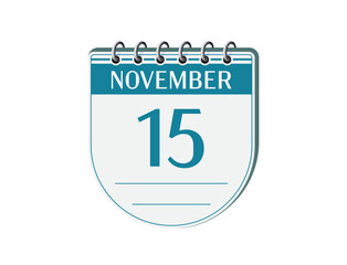 15 november round retro calendar page vector. 3d one day calendar, date appointment, business planner, event reminder illustration. Abstract three dimensional daily date old calendar.
