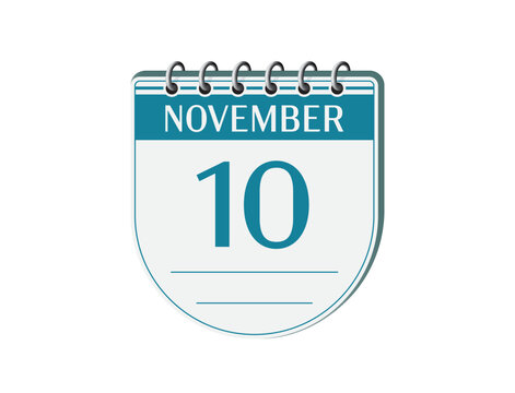 10 november round retro calendar page vector. 3d one day calendar, date appointment, business planner, event reminder illustration. Abstract three dimensional daily date old calendar.
