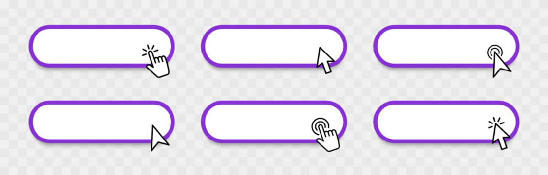 Click Blank Button with pointer clicking. Web button set. Clicking the icon. Action button click here with click cursor. Vector illustration.