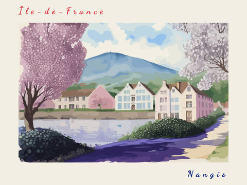 Nangis: Postcard design with a scene in France and the city name Nangis