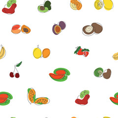 Hand drawn fruits seamless pattern. Healthy food vector background