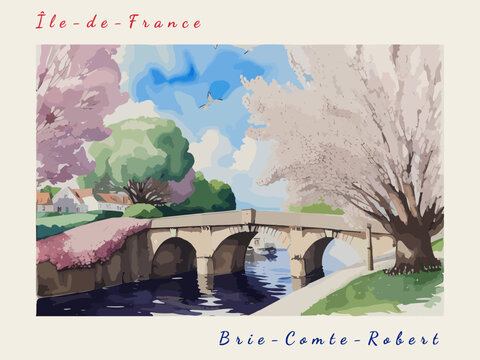 Brie-Comte-Robert: Postcard design with a scene in France and the city name Brie-Comte-Robert