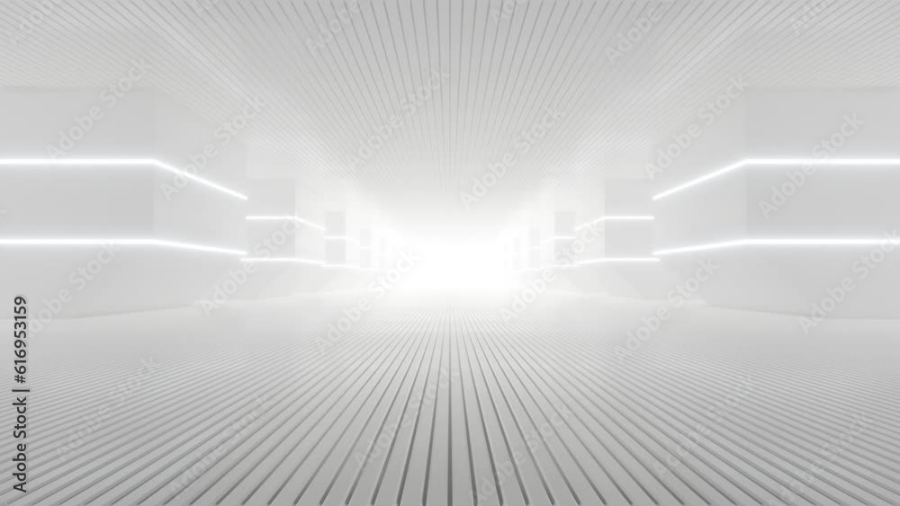 Poster abstract of white sci-fi tunnel, futuristic spaceship corridor. loop animation.