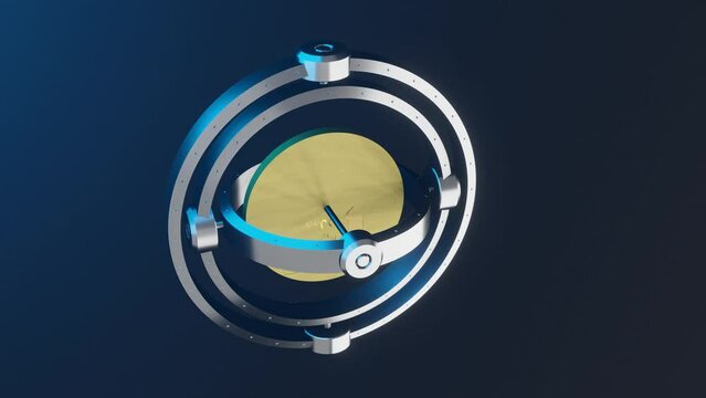 3D animation showing a 3 axis gymbal gyroscope working.