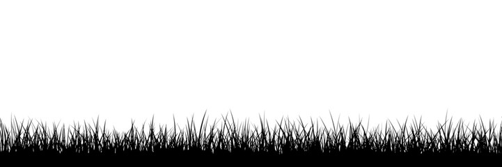 Wide black border silhouette grass seamless texture. Vector