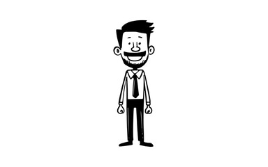 employe with smile doodle line art illustration with black and white style for template.