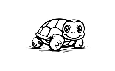 Turtle doodle line art illustration with black and white style for template.