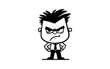 Man officer with angry doodle line art illustration with black and white style for template.