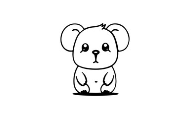 Bear doodle line art illustration with black and white style for template.