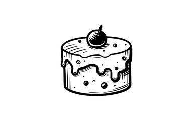 Cake doodle line art illustration with black and white style for template.