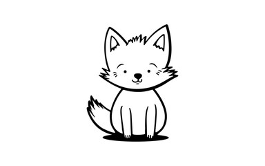 Fox doodle line art illustration with black and white style for template.