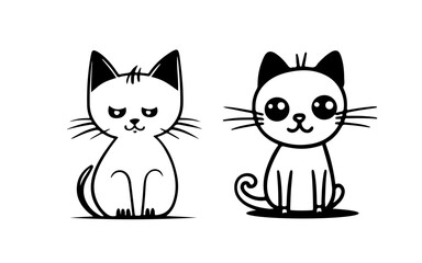 Cat doodle line art illustration with black and white style for template.