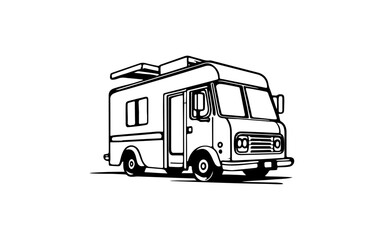 Obraz na płótnie Canvas food truck doodle line art illustration with black and white style for template.