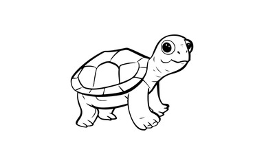 Turtle doodle line art illustration with black and white style for template.