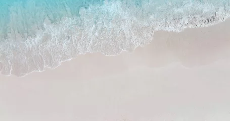 Fotobehang Aerial view with beach in wave of turquoise sea water shot, Top view of beautiful white sand background © SASITHORN