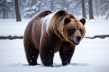brown bear in winter forest. generative ai