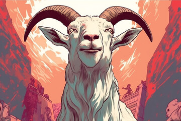 Goat Portrait Illustration AI Generated