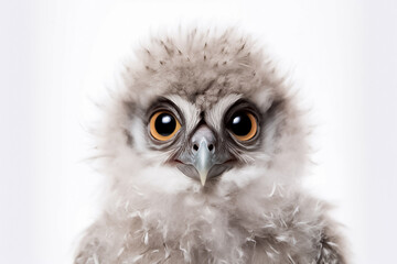 Obraz premium A baby falcon, illuminated by studio light, captivates on a pristine white background. Generative AI.