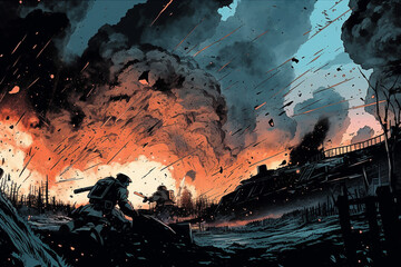 Big war apocalyptic situation illustration