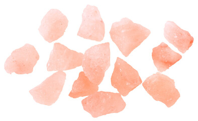 Himalayan pink rock salt isolated on white background, top view. - 616953974