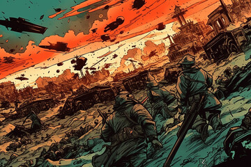 Big war apocalyptic situation illustration