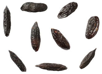 Tonka beans isolated on white background, top view.