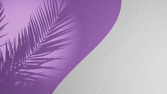 White plaster wave next to purple texture background with palm frond shadow