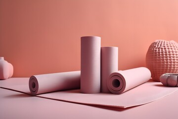 Pink yoga mats on a pink background