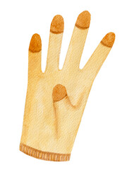 Watercolor illustration, garden glove isolated on white background. For various garden products, hobbies, building etc.