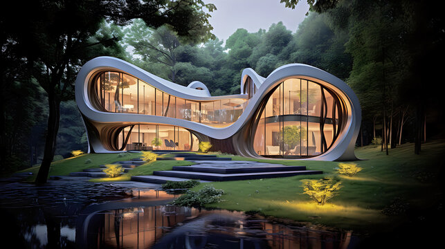 maisons d'architecte inspir&eacute;e par la nature et &agrave; &eacute;nergie positive - IA g&eacute;n&eacute;rative