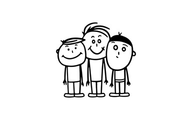 Kids doodle line art illustration with black and white style for template.