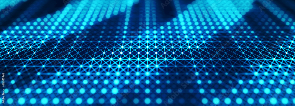 Aufkleber Perspective grid of lines and dots. Network or connection. Abstract digital background of points and lines. Glowing plexus. Big data. Abstract technology science background. 3d rendering