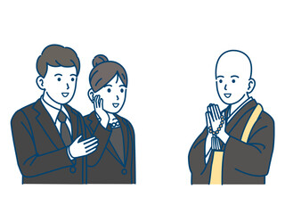 僧侶、お坊さんに葬儀の依頼をする夫婦