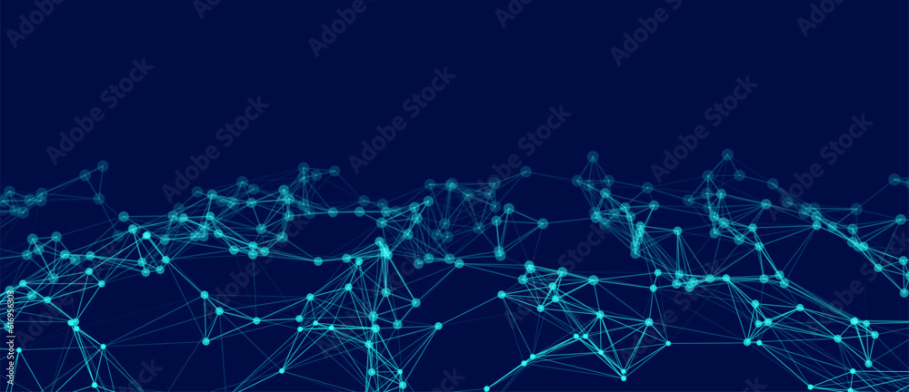 Leinwandbilder Abstract digital background of points and lines. Glowing blue plexus. Big data. Network or connection. Abstract technology science background. 3d vector illustration.