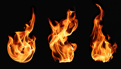 Blazing flame of fire isolated on black background