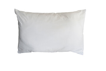 White pillow after guest's use at hotel or resort room isolated on white background with clipping path. Concept of confortable and happy sleep in daily life