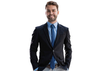 Handsome young businessman standing on a transparent background