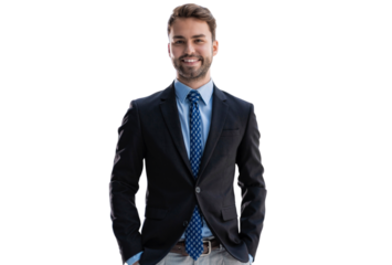 Handsome young businessman standing on a transparent background