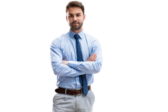 Handsome young businessman standing on a transparent background