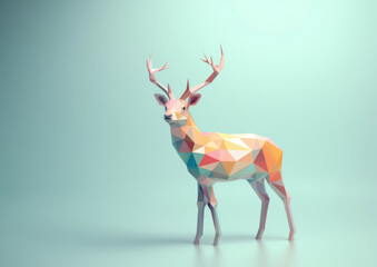 polygon monochromatic Christmas deer standing on pastel minimal background. Generative AI